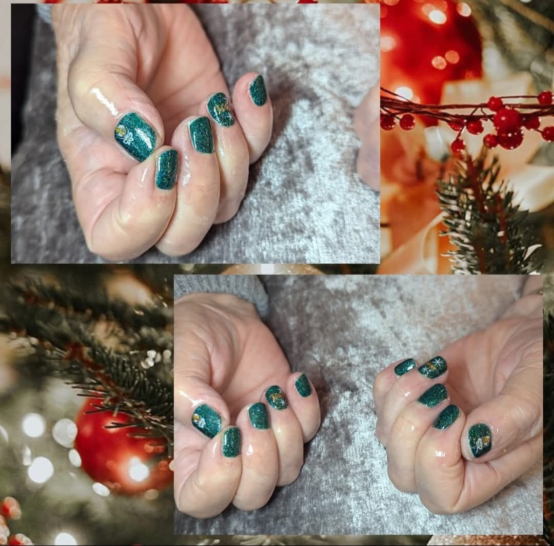 Rose Gold Shimmer Nails - Professional hair styling in Barnsley Rose Gold Shimmer Nails - Elegant rose gold gel nails with holographic finish at Stella's Hair & Beauty Salon Barnsley